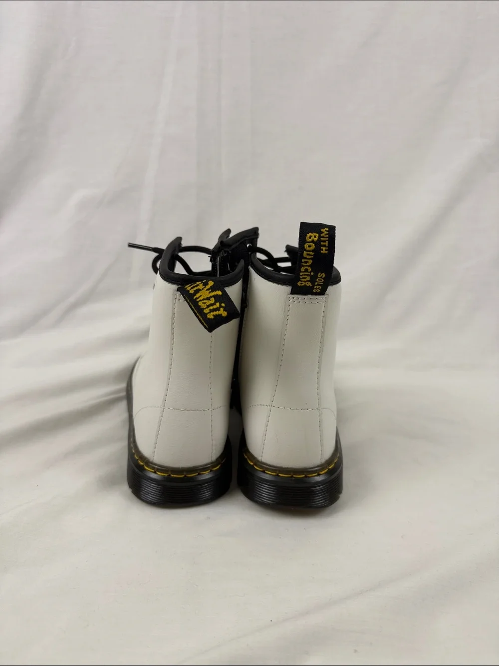 Dr. Martens White Kids Lace-Up Combat Boots with Black Trim New with out box